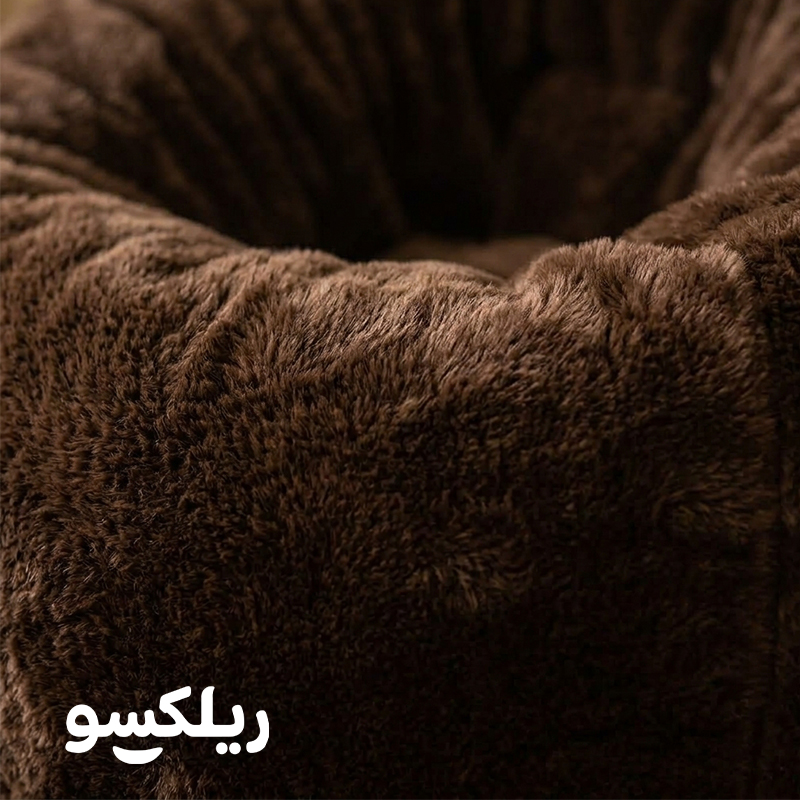 نمای نزدیک پارچه خزدار مرغوب مبل شنی یک نفره مدل گلد ریلکسو