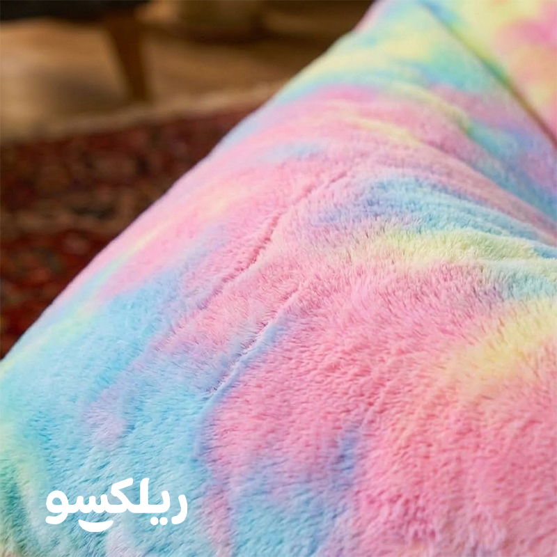 نمای نزدیک پارچه خز مصنوعی رنگین کمان مبل شنی ریلکسو